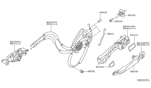 2017 Nissan Rogue Hybrid Front Door Lock & Handle Diagram