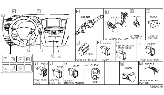 2017 Nissan Rogue Switch Assy-Power Window Main Diagram for 25268-4BA0B