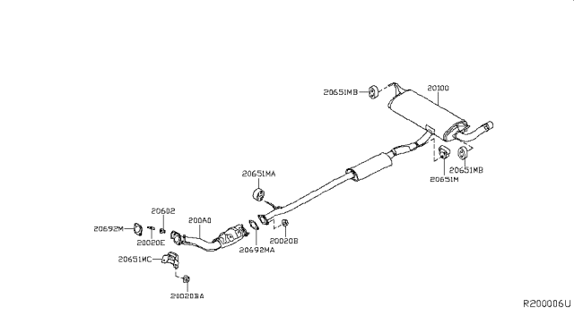 2019 Nissan Rogue Exhaust Tube & Muffler Diagram