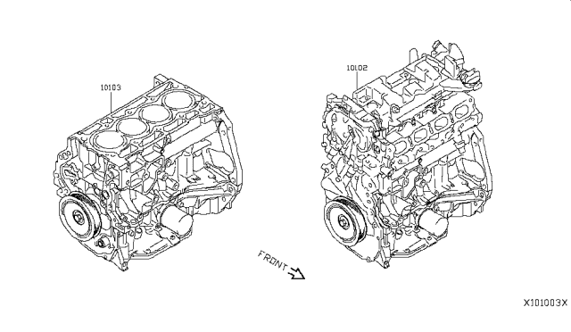 2017 Nissan Rogue Hybrid Bare & Short Engine Diagram 1