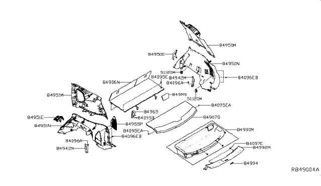 2019 Nissan Rogue Board Assembly Luggage Floor, Rear Diagram for 849B8-4BC1D