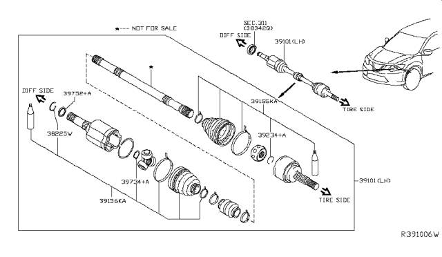 2017 Nissan Rogue Hybrid Front Drive Shaft (FF) Diagram 3