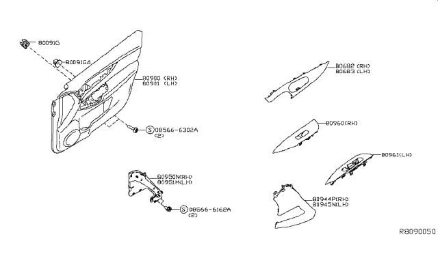 2017 Nissan Rogue Hybrid Front Door Trimming Diagram