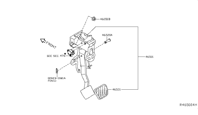 2019 Nissan Rogue Brake & Clutch Pedal Diagram