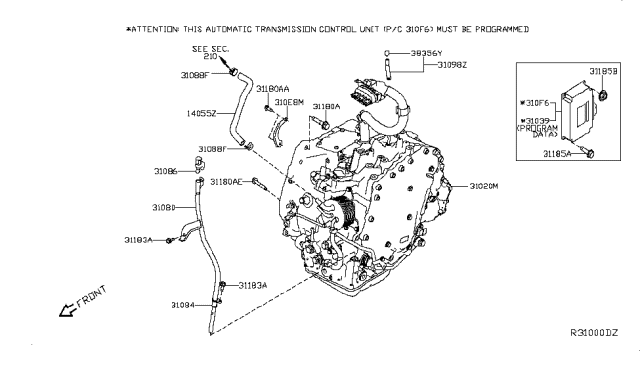 2018 Nissan Rogue Automatic Transmission Assembly Diagram for 31020-3ZX2C