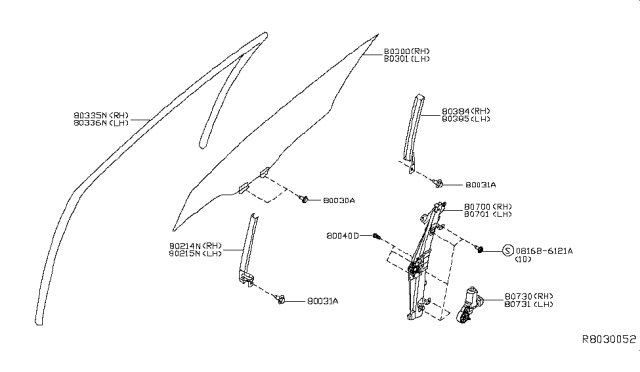 2017 Nissan Rogue Hybrid Front Door Window & Regulator Diagram 1