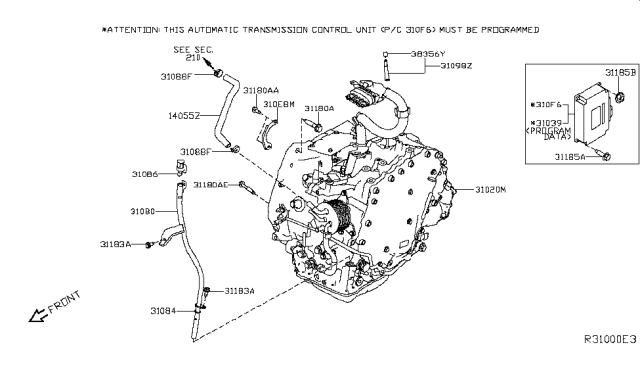 2019 Nissan Rogue Automatic Transmission Assembly Diagram for 31020-3ZX3D