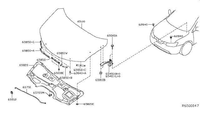 2017 Nissan Rogue Hybrid Hood Panel,Hinge & Fitting Diagram 1