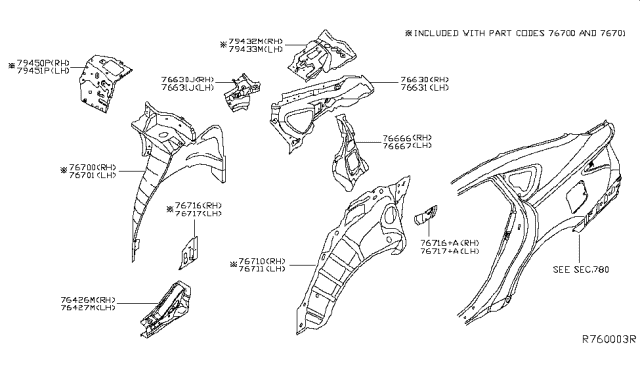 2015 Nissan Altima Reinforce - Rear Pillar, Inner RH Diagram for 76660-3TA0A