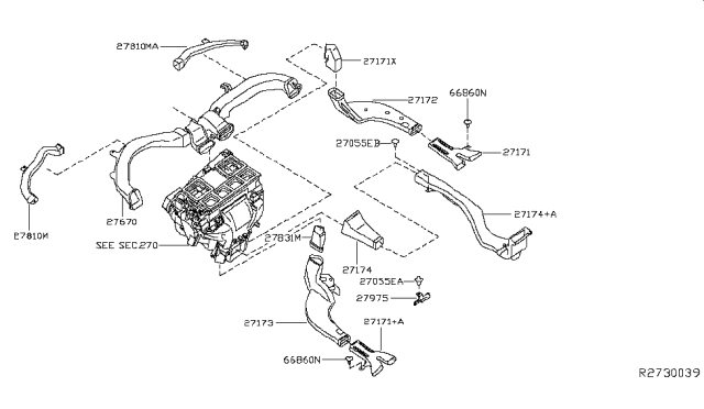 2015 Nissan Altima Duct-FLOOR. Rear Diagram for 27931-3TA0A