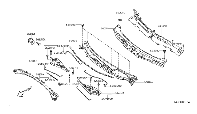 2016 Nissan Altima Cowl Top & Fitting Diagram