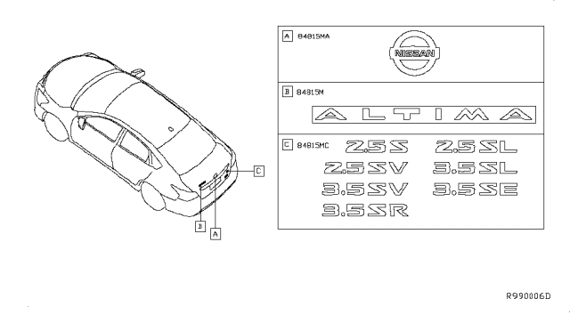 2018 Nissan Altima Emblem & Name Label Diagram 2