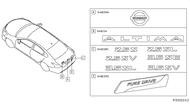 2015 Nissan Altima Emblem-Trunk Lid Diagram for 84890-3TA0A