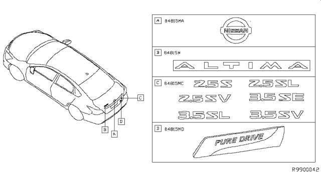 2014 Nissan Altima Emblem & Name Label Diagram 2