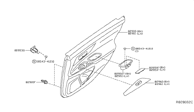 2016 Nissan Altima Finisher Assy-Rear Door,LH Diagram for 82901-9HS1A