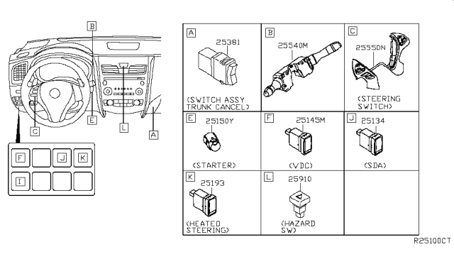 2014 Nissan Altima Switch Assy-Hazard Diagram for 25290-3TA0A