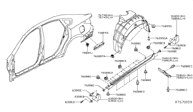 2014 Nissan Altima Mud Guard Set-Front Fender, Left Diagram for 63855-9HP0C