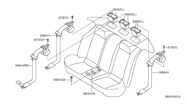2017 Nissan Altima Tongue Rear Seat Belt Assembly Diagram for 88844-9HS8B