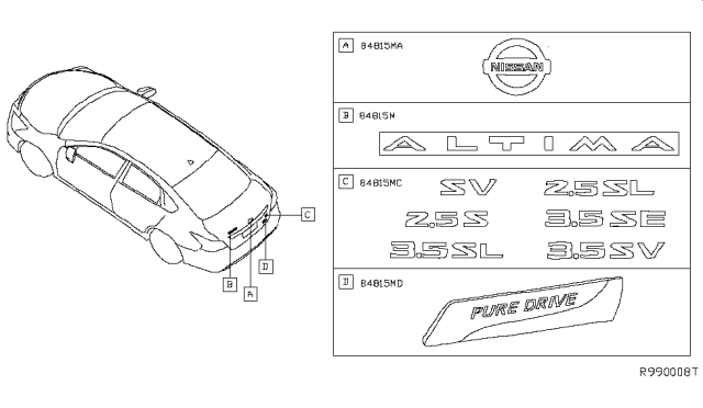 2014 Nissan Altima Emblem & Name Label Diagram 1