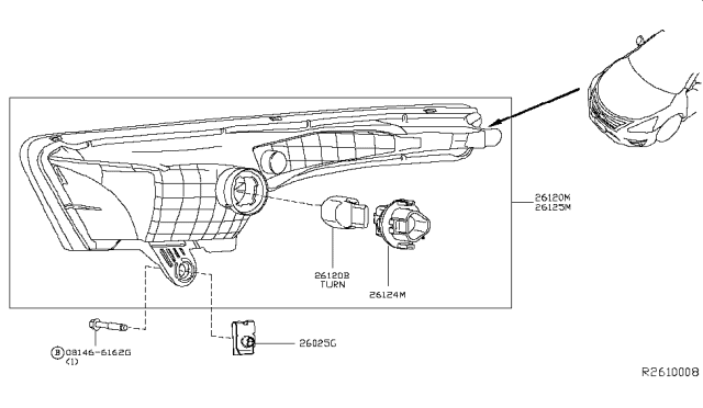 2014 Nissan Altima Lamp Turn Front L Diagram for 26135-3TA0A