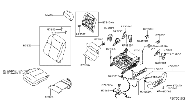 2018 Nissan Altima Trim Assembly - Front Seat Cushion Diagram for 87370-9HT2B