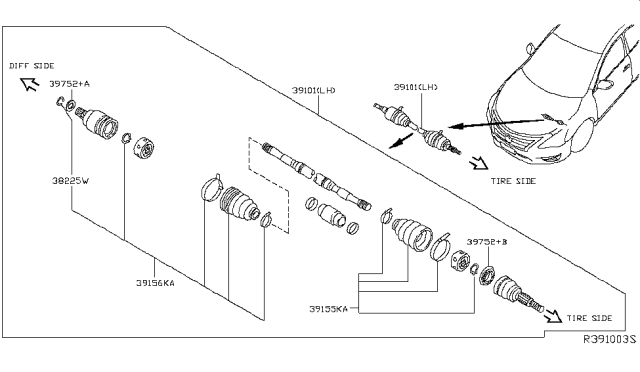 2018 Nissan Altima Shaft Front Drive Diagram for 39101-3TA0D