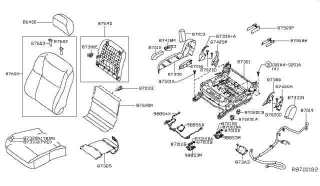 2017 Nissan Altima Back Assembly Front Seat Diagram for 87600-9HT1B