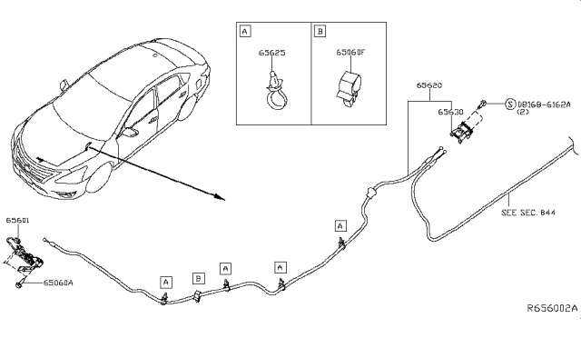 2016 Nissan Altima Cable Hood Lock Diagram for 65621-3TA0A