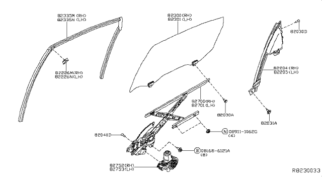 2017 Nissan Altima Glass Rear Window LH Diagram for 82301-9HT0A