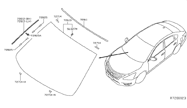 2016 Nissan Altima Moulding-Windshield Upper,Center Diagram for 72752-3TA0B