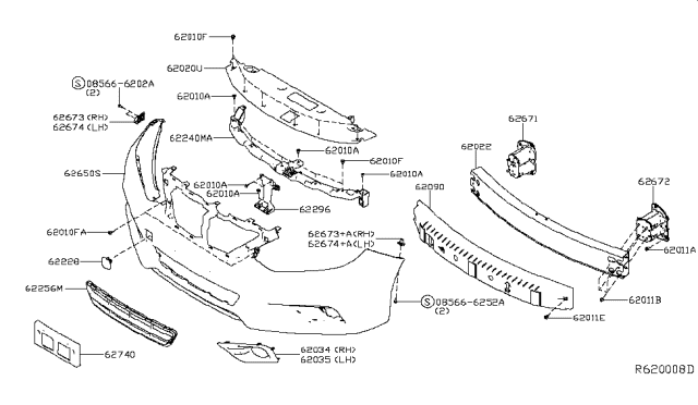 2015 Nissan Altima Retainer-Bumper Stay Diagram for 62296-9HS0A