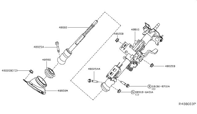 2013 Nissan Altima Column-Steering Tilt Diagram for 48810-3TA1A