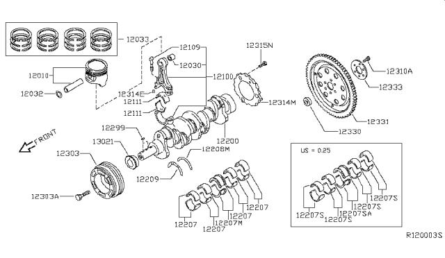 2018 Nissan Altima BUSHING CRANKSHAFT Std Grade 0 Diagram for 12207-31U2C