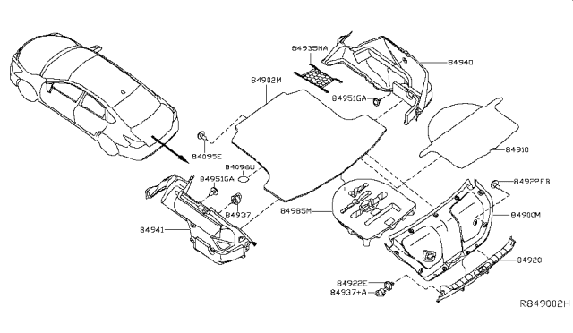 2014 Nissan Altima Carpet-Trunk Floor Diagram for 84902-3TA0A