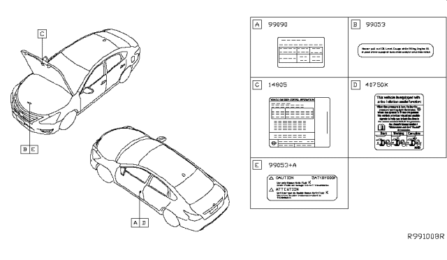 2015 Nissan Altima Caution Plate & Label Diagram