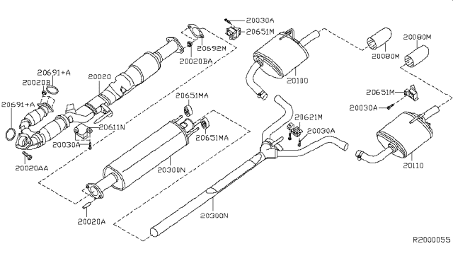 2015 Nissan Altima Exhaust, Main Muffler Assembly Diagram for 20100-3NT0A