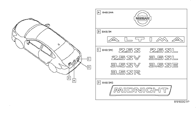 2017 Nissan Altima Emblem & Name Label Diagram 1