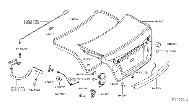 2013 Nissan Altima Trunk Lid & Fitting Diagram