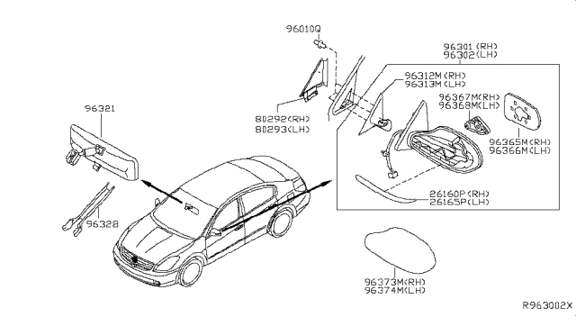 2016 Nissan Altima Mirror Assembly-Outside LH Diagram for 96302-3TH2A