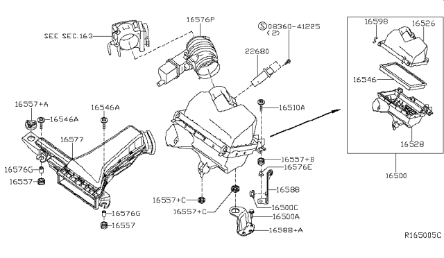 2013 Nissan Altima Bracket-Resonator Diagram for 16588-3TA0A