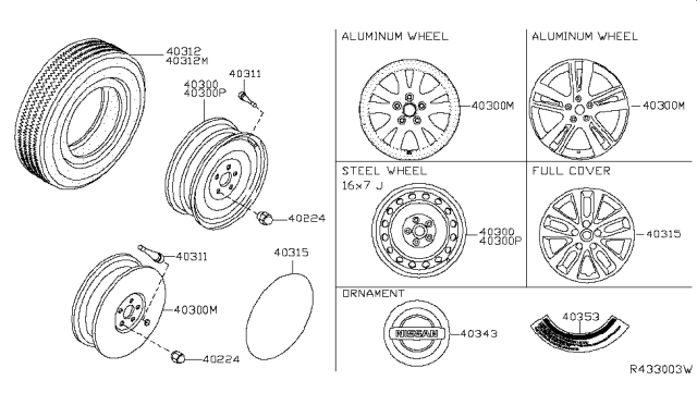 2018 Nissan Altima Wheel Assy-Disc Diagram for 40300-9HP1A