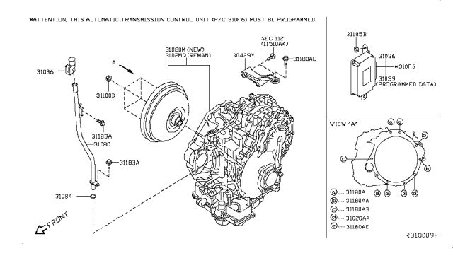 2014 Nissan Altima Unit-Shift Control Diagram for 31036-9HM2A