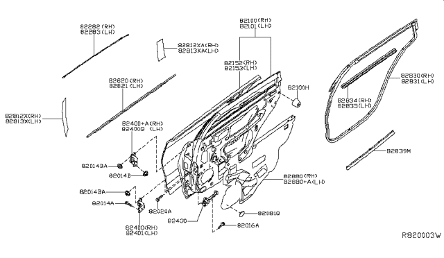 2014 Nissan Altima Rear Door Panel & Fitting Diagram