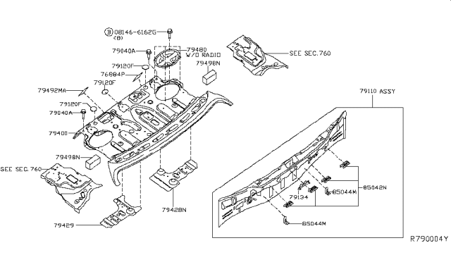 2018 Nissan Altima STIFFENER-PERCEL Shelf,LH Diagram for G9429-3TAMA