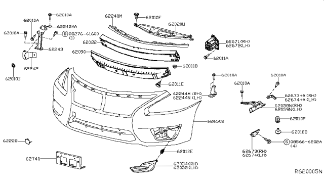 2015 Nissan Altima Front Bumper Cover Diagram for 62022-9HP2H