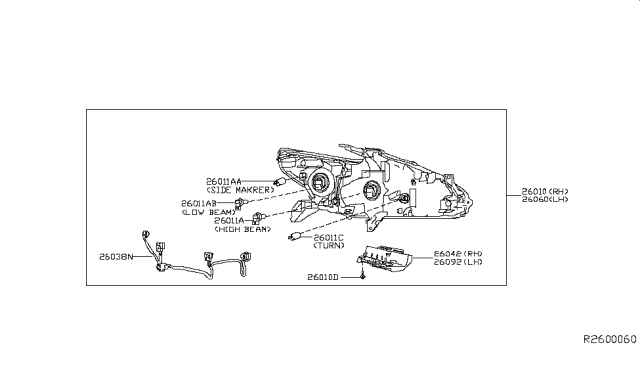 2016 Nissan Altima Bulb Diagram for 26296-9B92B