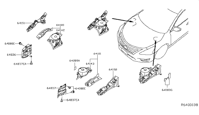 2015 Nissan Altima Hood Ledge & Fitting Diagram 1