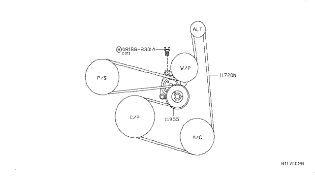 2017 Nissan Altima Fan,Compressor & Power Steering Belt Diagram 1