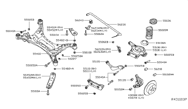 2015 Nissan Altima Housing Assy-Rear Axle,LH Diagram for 43019-3TA0A