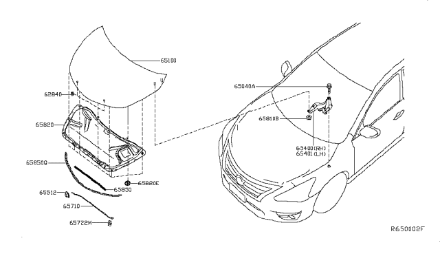 2016 Nissan Altima Seal-Hood,Front RH Diagram for 65820-9HS0C